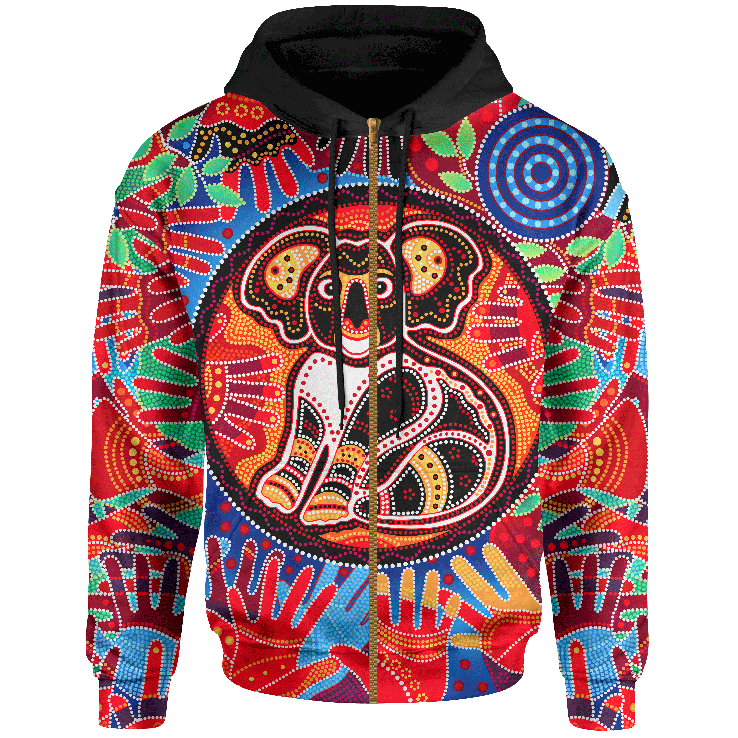 aboriginal-zip-up-hoodie-koala-and-hand-art-dot-painting-hoodie