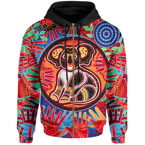 aboriginal-zip-up-hoodie-koala-and-hand-art-dot-painting-hoodie