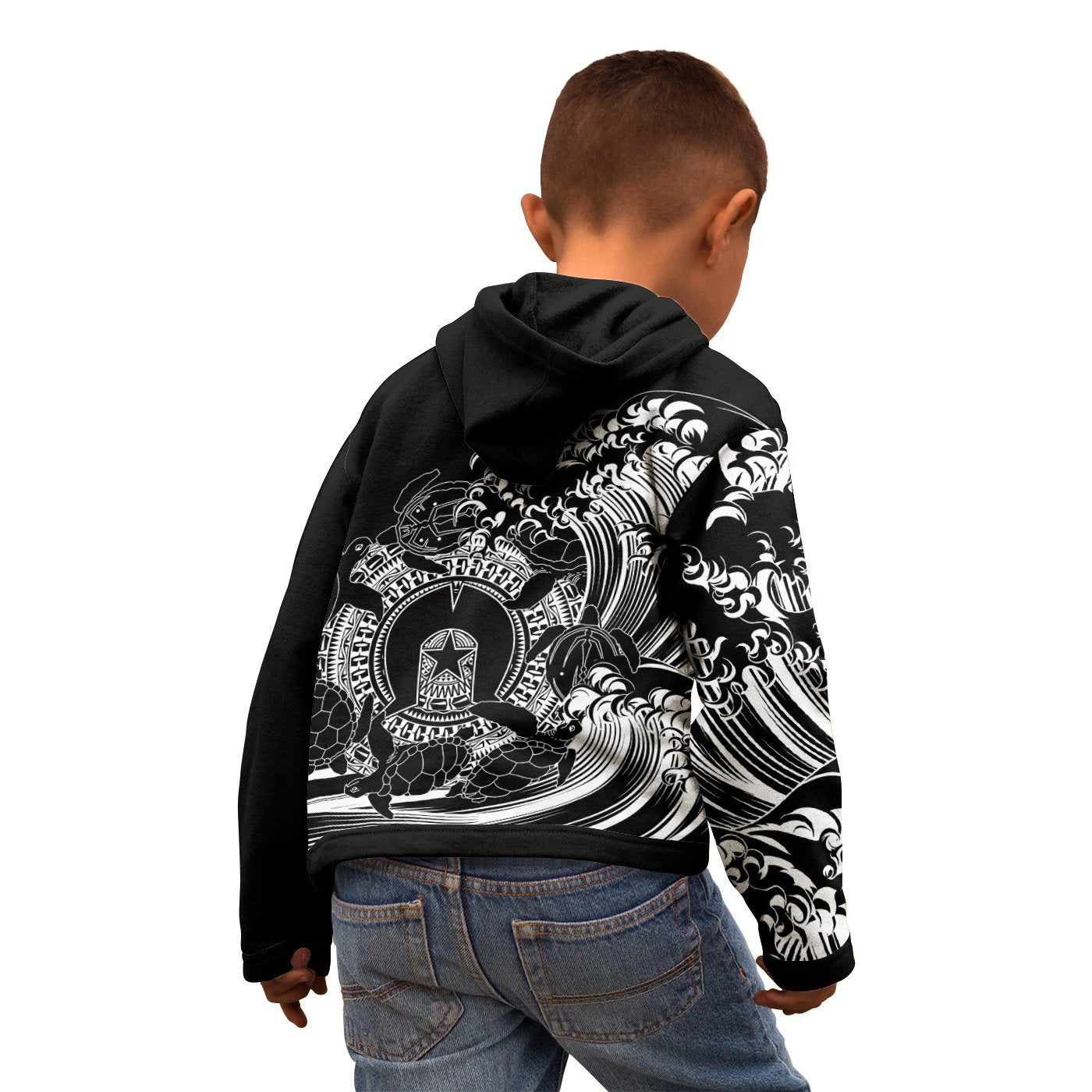 customaboriginal-hoodie-kids-torres-strait-islands-in-wave-black