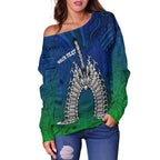 (Custom Text) Torres Strait Islander Women's Off Shoulder Sweeater - Dhari Mask - Vibe Hoodie
