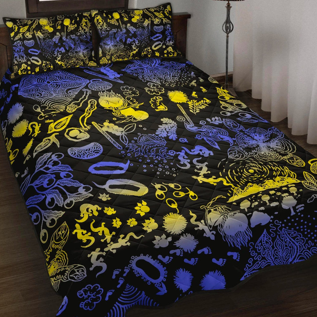 aboriginal-quilt-cover-set-australian-animals-patterns-golden-wattle