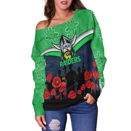 Canberra Raiders Anzac Day Women Off Shoulder Sweater - Indigenous Art