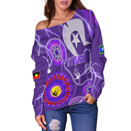 Storm Indigenous Off Shoulder Sweater Strait Islanders LT13 - Vibe Hoodie