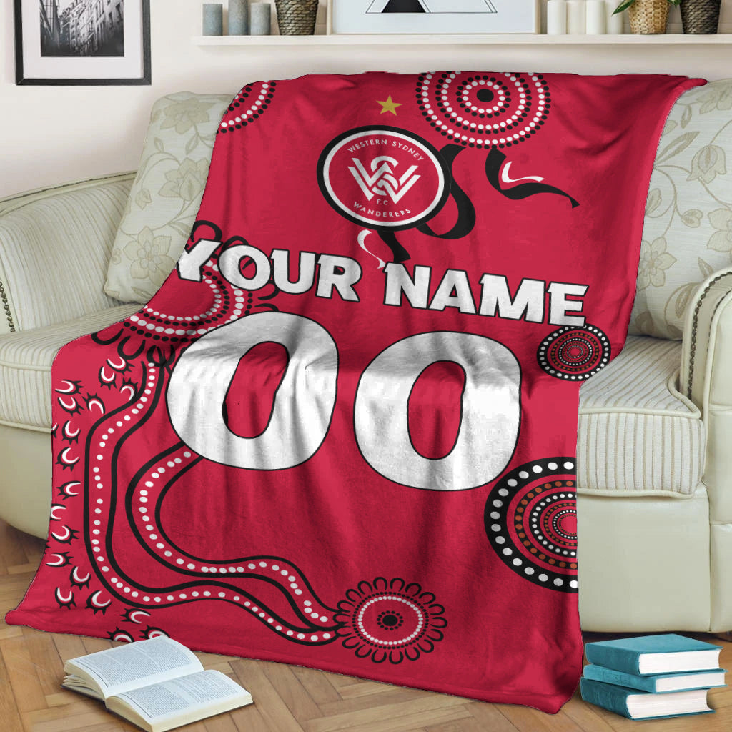 custom-personalised-western-sydney-wanderers-blanket-indigenous-dot-painting-art