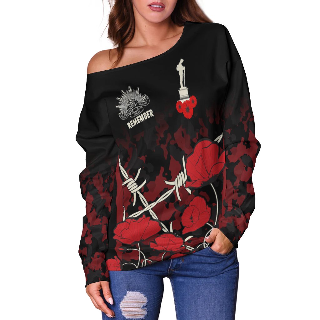Anzac Off Shoulder Sweater - Anzac with Remembrance Poppy Flower Ver2 - Vibe Hoodie