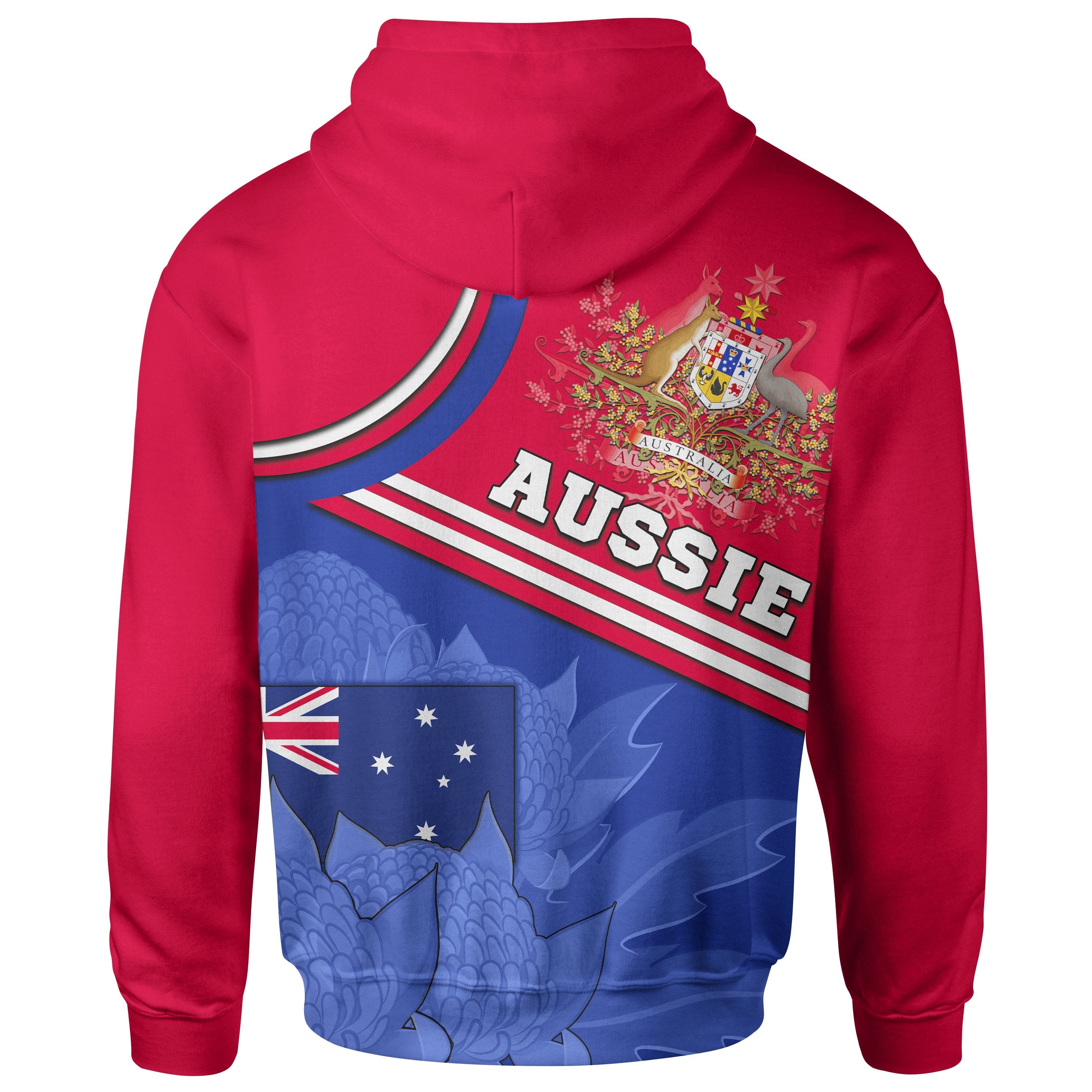 Zip-up Hoodie - Aus Flag and Coat of Arms Zip Hoodie Waratah Flowers