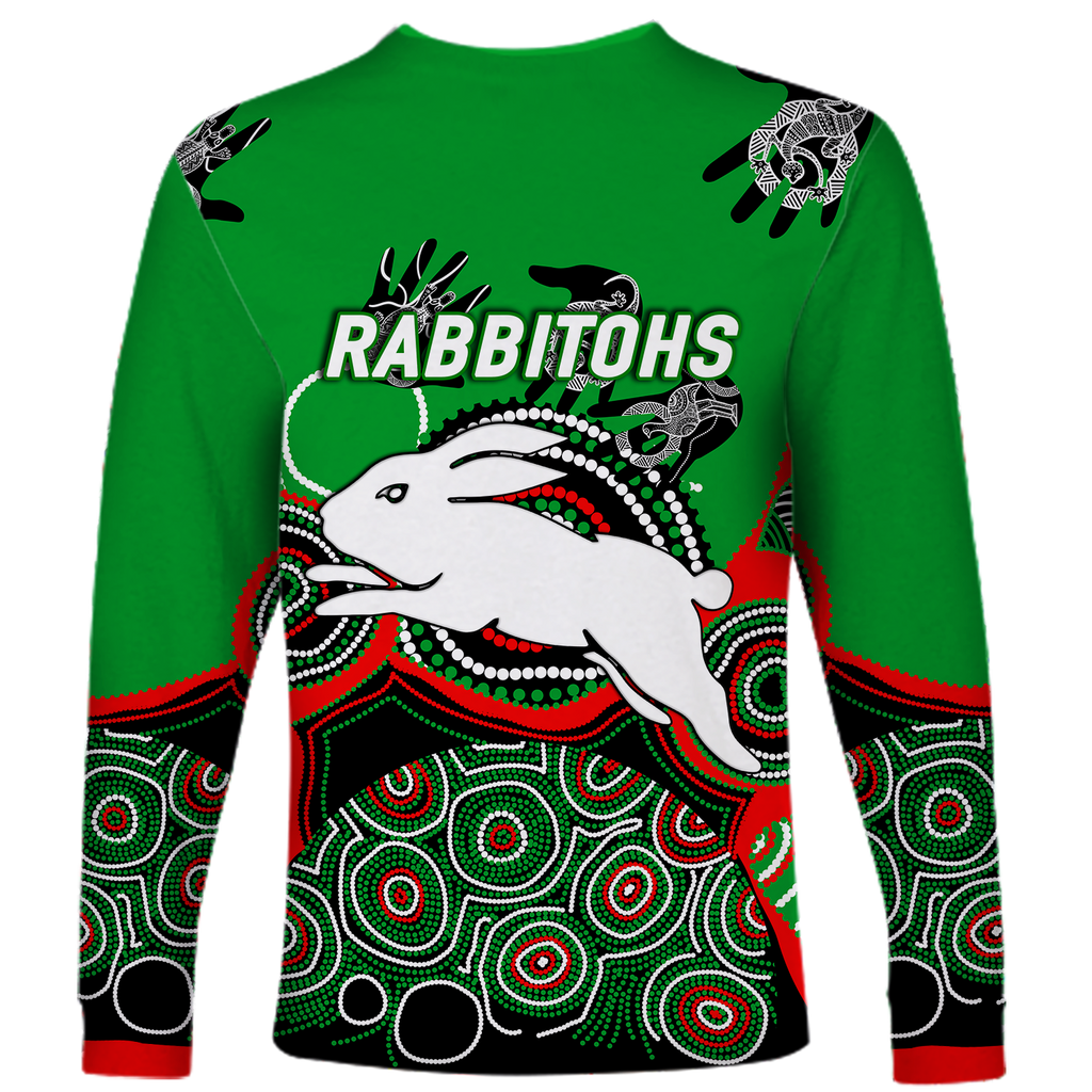 (Custom Personalised) Rabbitohs Rugby Aboriginal Art Long Sleeve Shirt - LT12