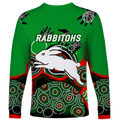 (Custom Personalised) Rabbitohs Rugby Aboriginal Art Long Sleeve Shirt - LT12