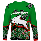 (Custom Personalised) Rabbitohs Rugby Aboriginal Art Long Sleeve Shirt - LT12