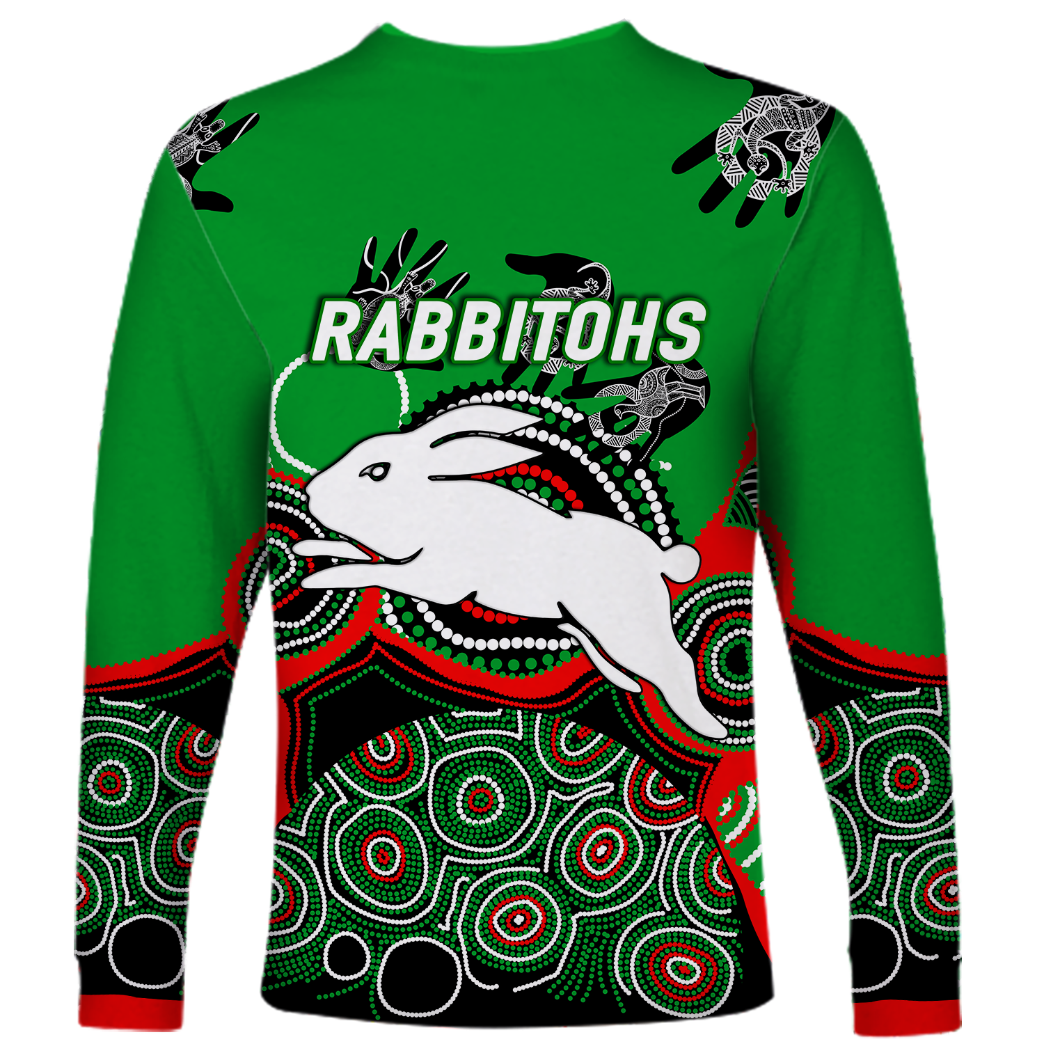 (Custom Personalised) Rabbitohs Rugby Aboriginal Art Long Sleeve Shirt - LT12