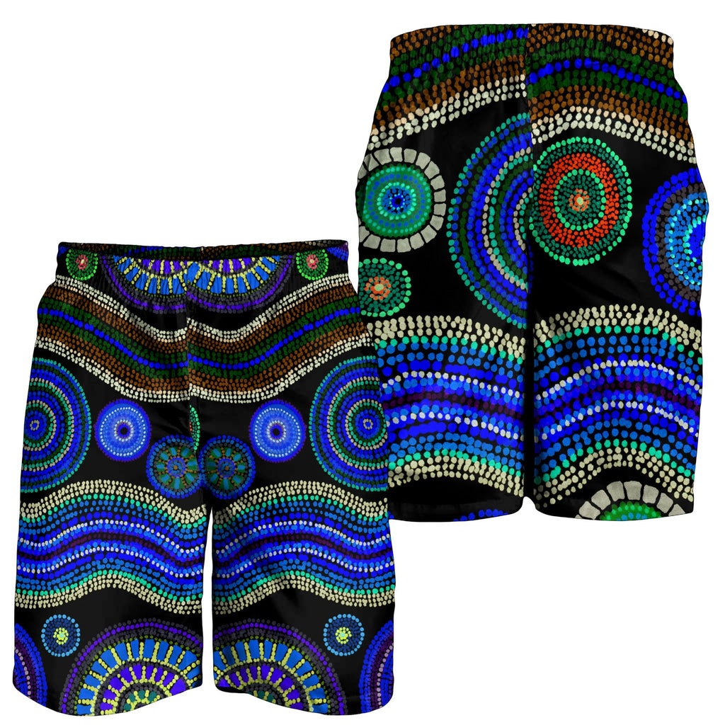 men-short-aboriginal-dot-unique-style-blue