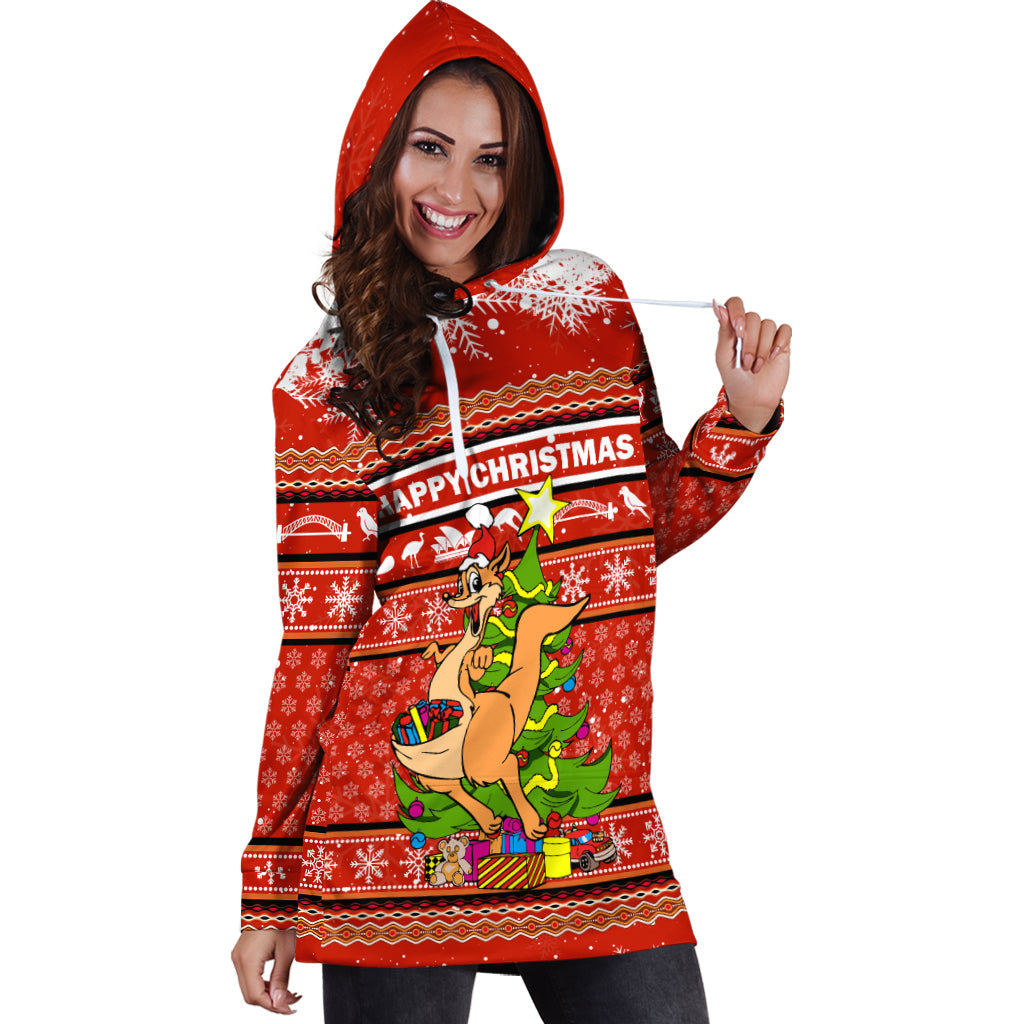 (Custom Personalised) Australia Christmas Kangaroo Aboriginal Pattern Hoodie Dress - LT2