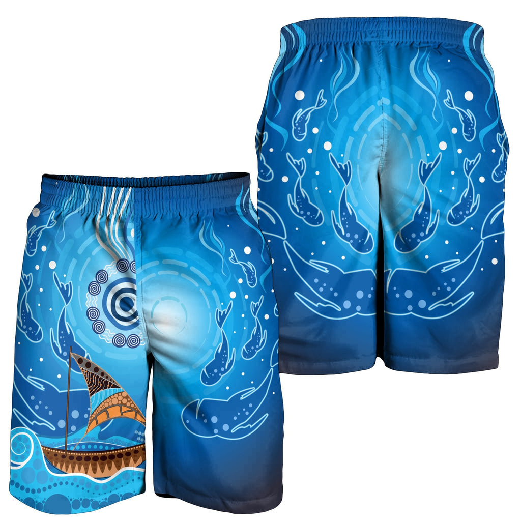 men-short-aboriginal-view-sea-with-fish-and-boat