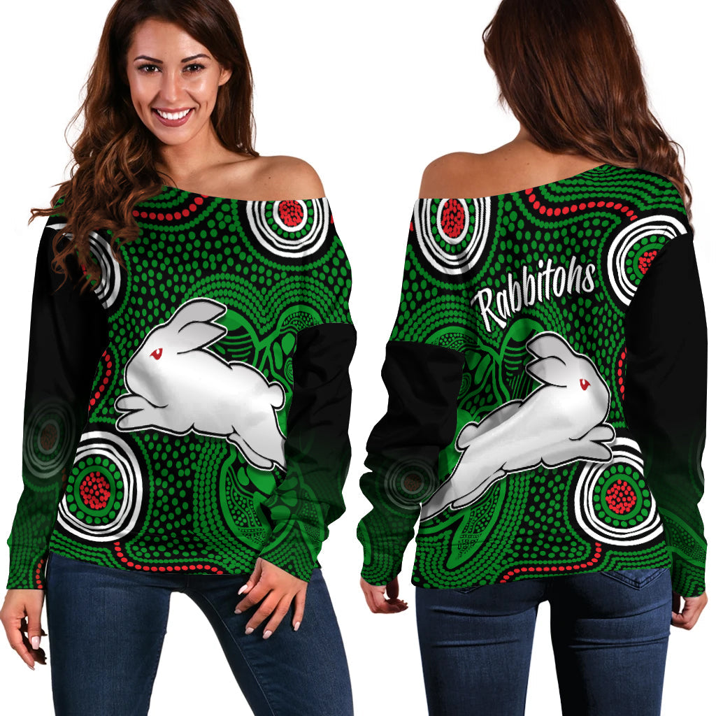 Rabbitohs Indigenous Off Shoulder Sweater Simple Green - Vibe Hoodie