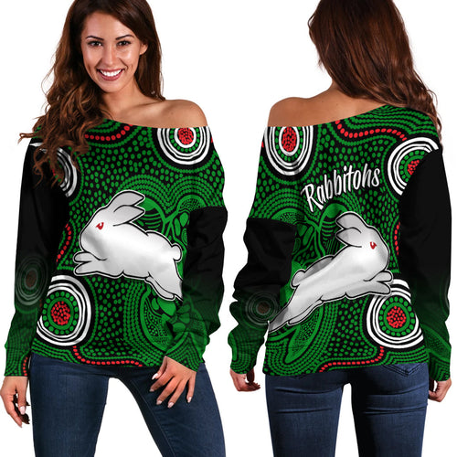 Rabbitohs Indigenous Off Shoulder Sweater Simple Green - Vibe Hoodie