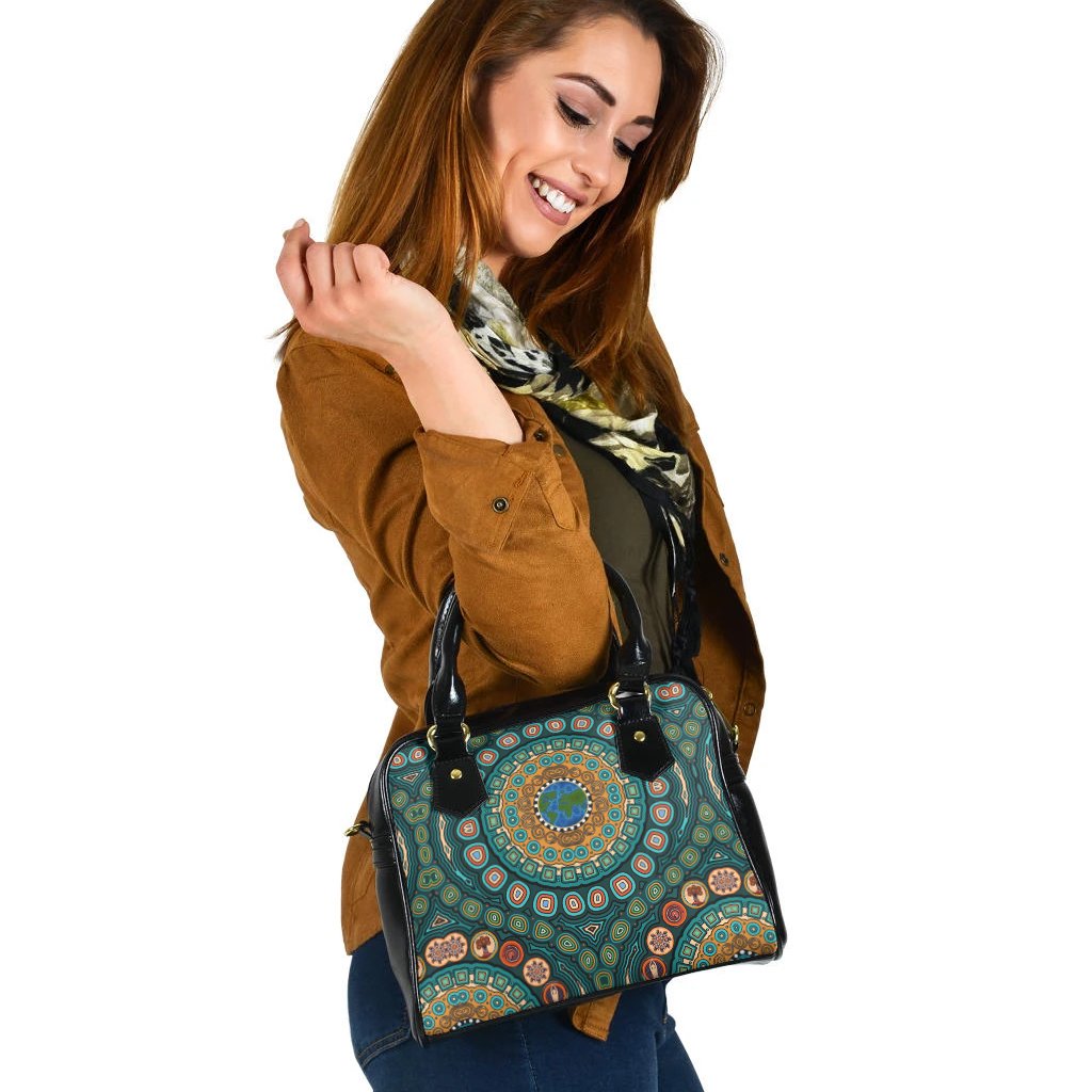 Shoulder Handbag - Aboriginal Green Dot Painting With Earth - Vibe Hoodie