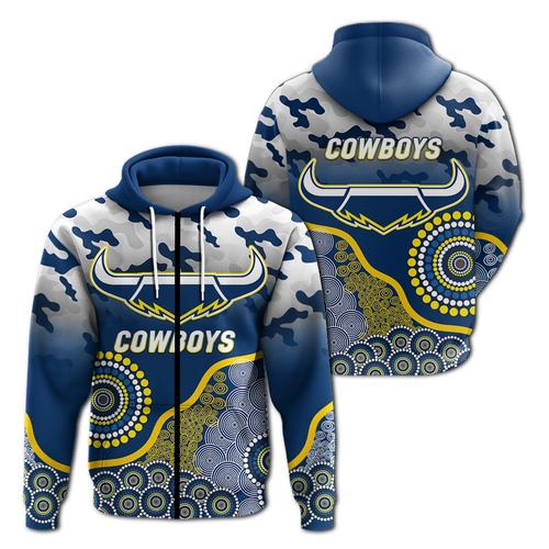 Cowboys Rugby ANZAC Day Camouflage Indigenous Art Hoodie - LT12