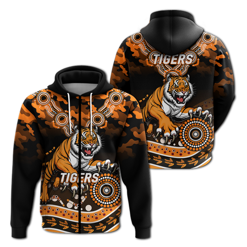 Tigers Rugby ANZAC Day Camouflage Indigenous Art Hoodie - LT12