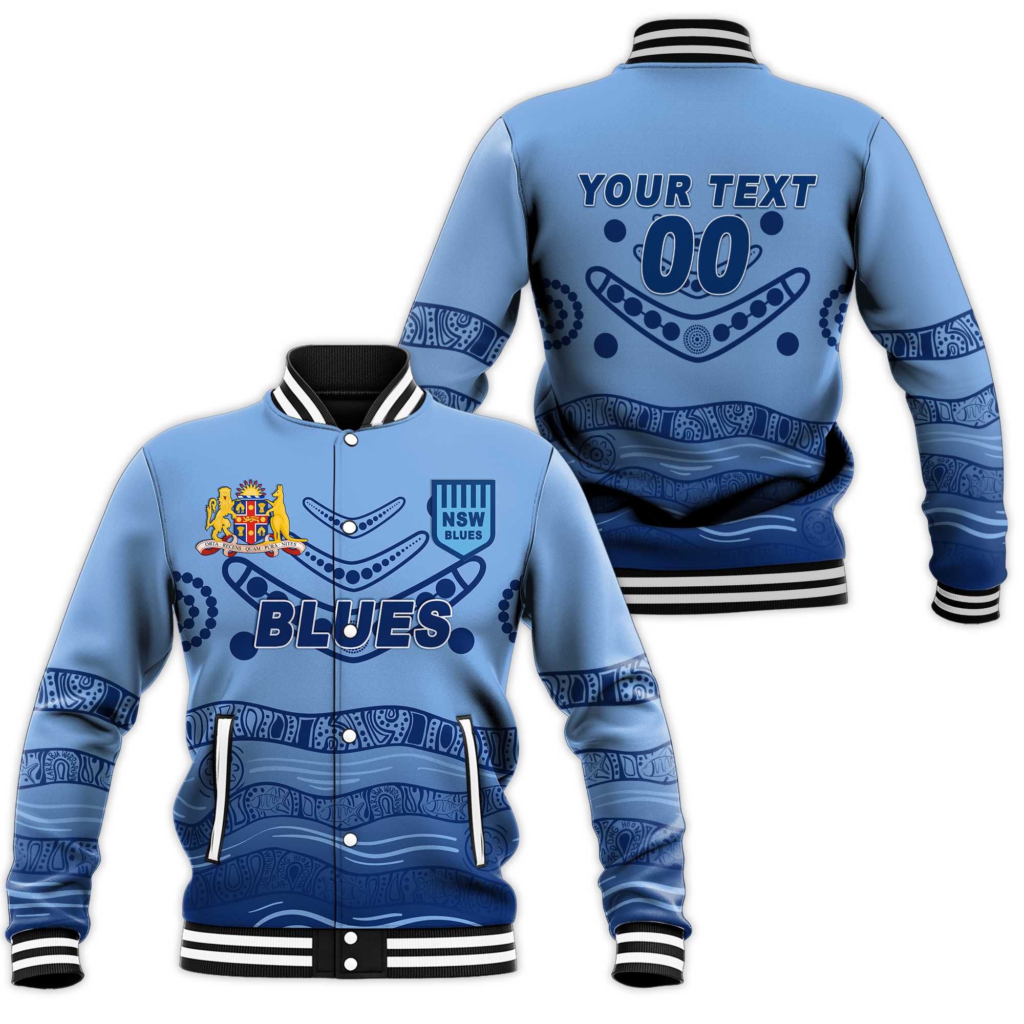 (Custom Personalised) New South Wales Blues Aboriginal  Indigenous Baseball Jacket - LT12