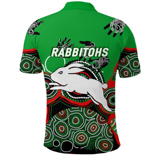 Rabbitohs Rugby Aboriginal Art Polo Shirt - LT12