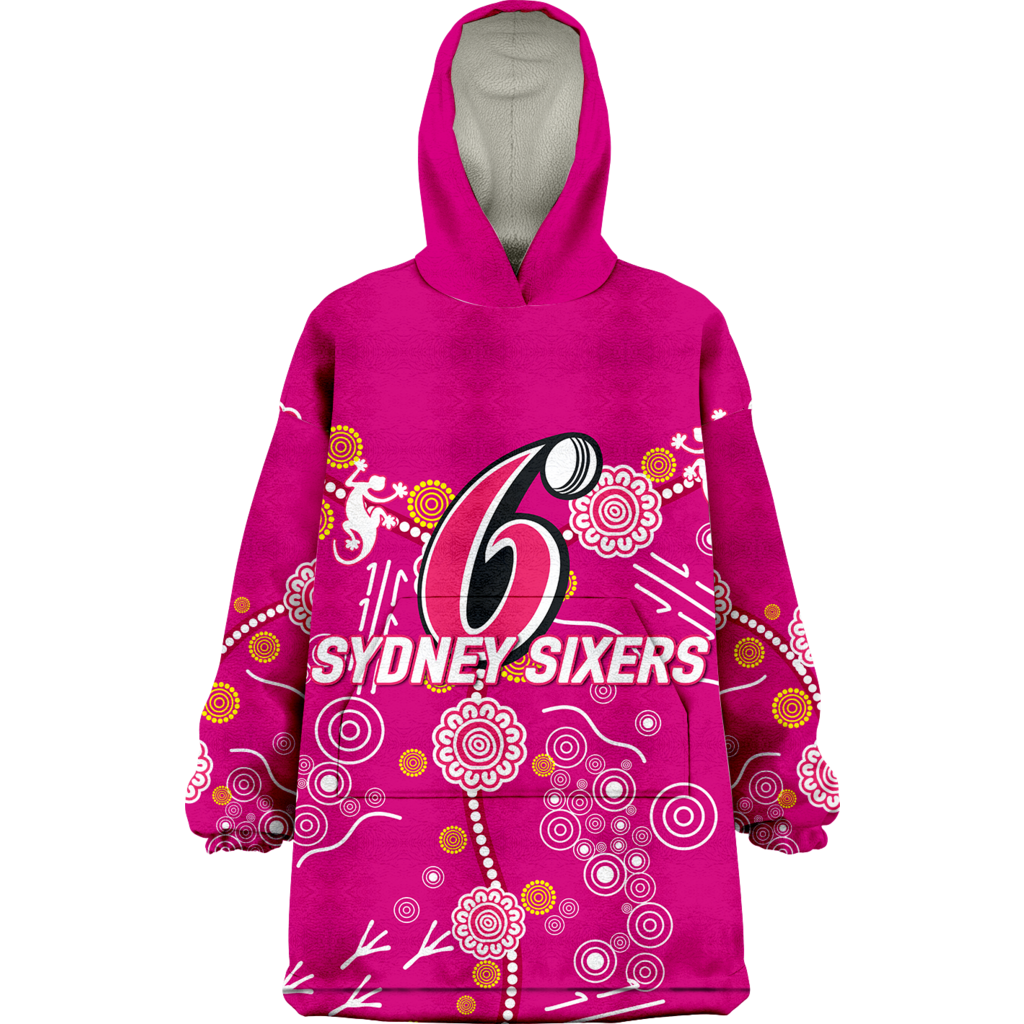 (Custom Personalised ) Sydney Sixers Aboriginal Art Cricket 2022 Wearable Blanket Hoodie - LT12