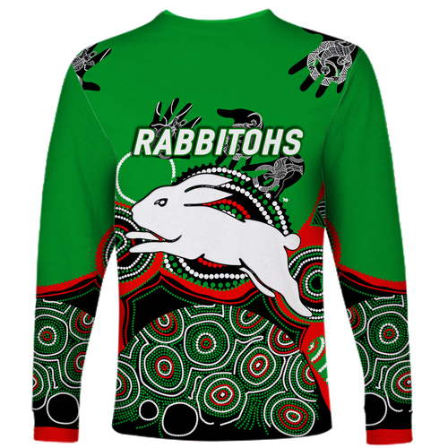 Rabbitohs Rugby Aboriginal Art Long Sleeve Shirt - LT12