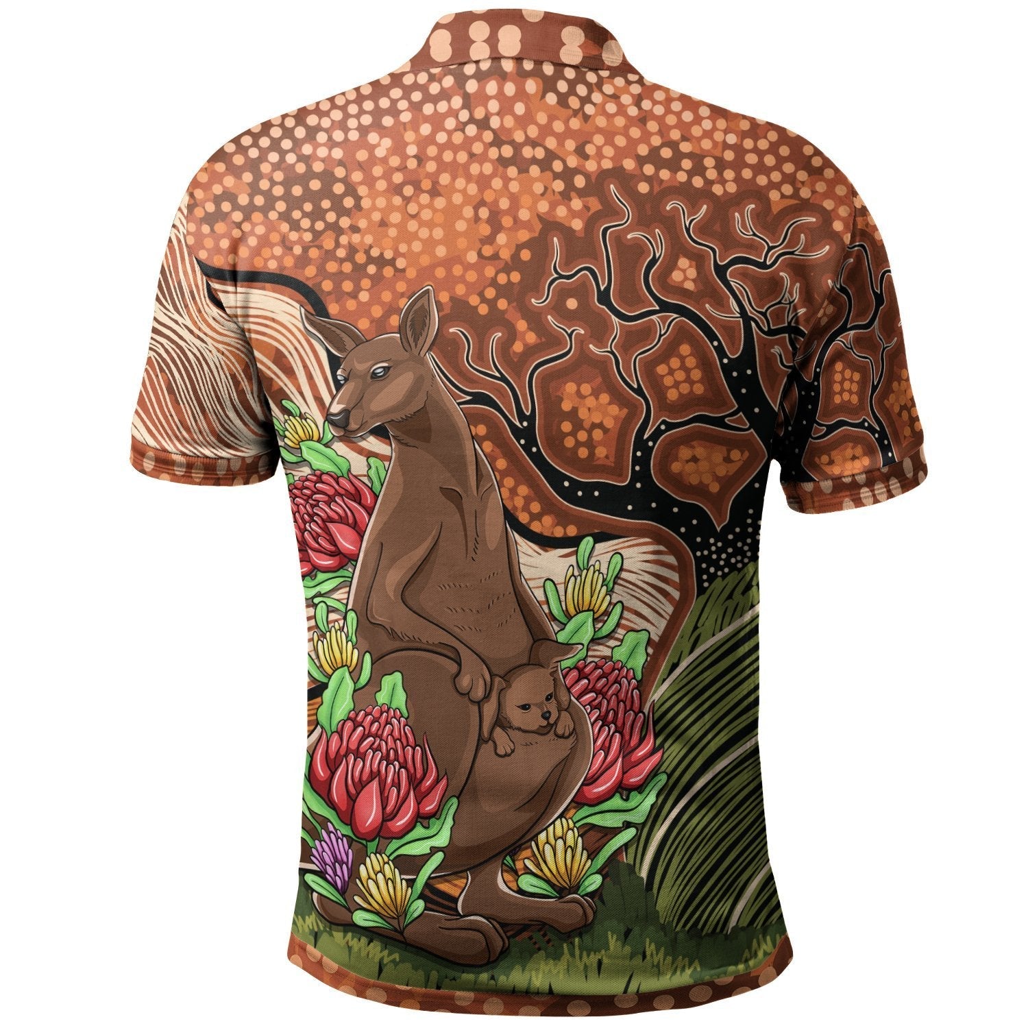 aussie-aboriginal-polo-shirt-kangaroo-with-indigenous-tree