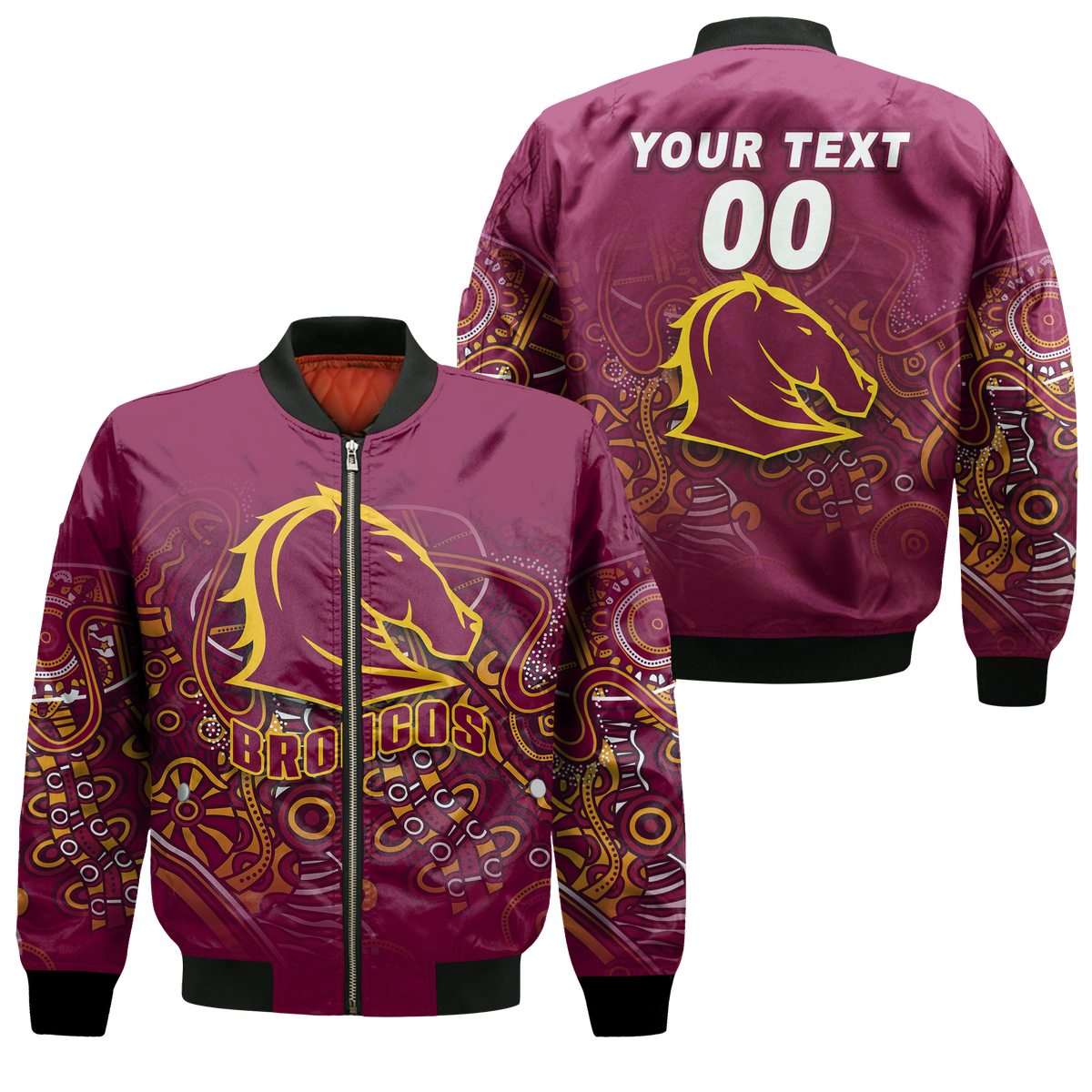 (Custom Personalised) Brisbane Broncos Rugby Indigenous Bomber Jacket - LT12