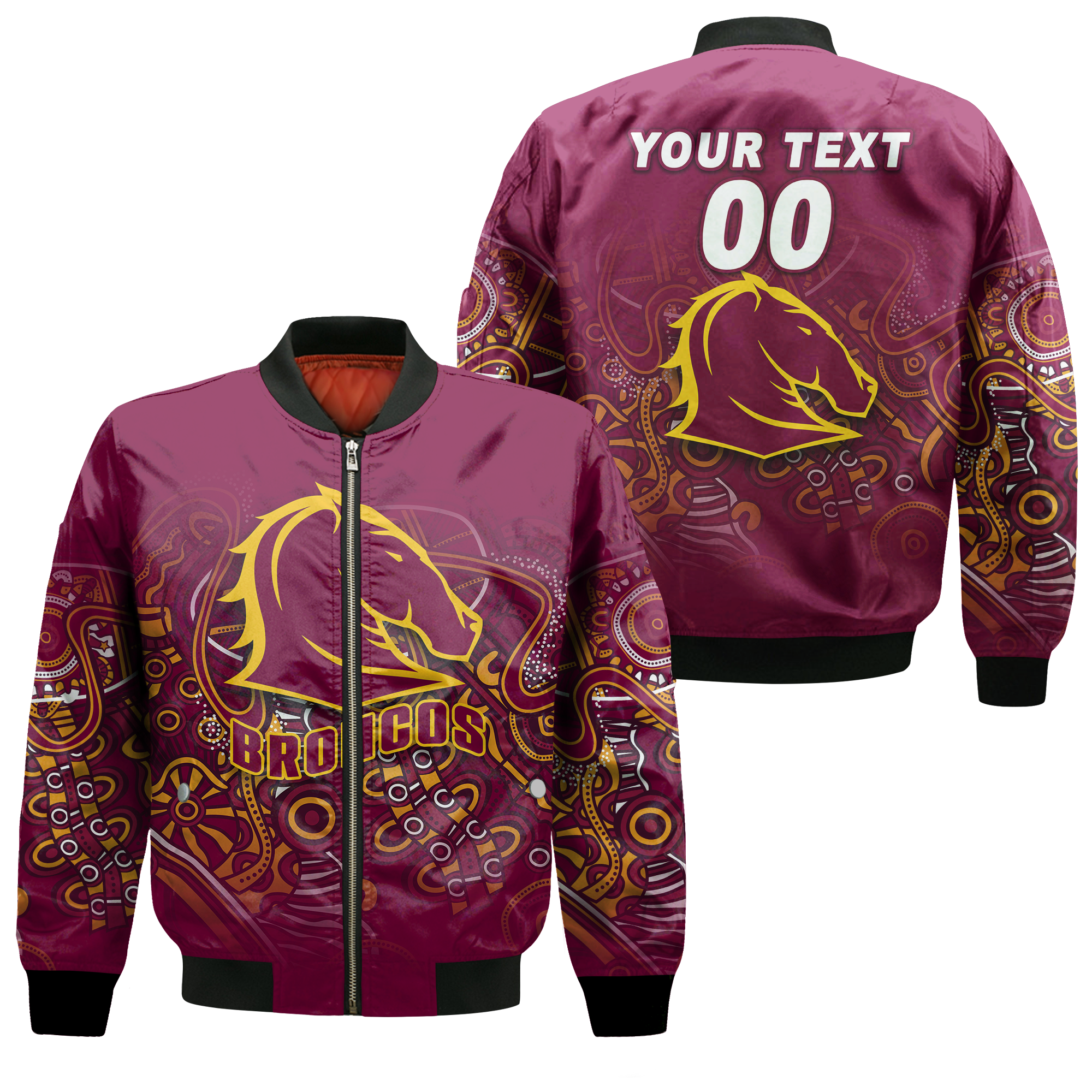 (Custom Personalised) Brisbane Broncos Rugby Indigenous Bomber Jacket - LT12