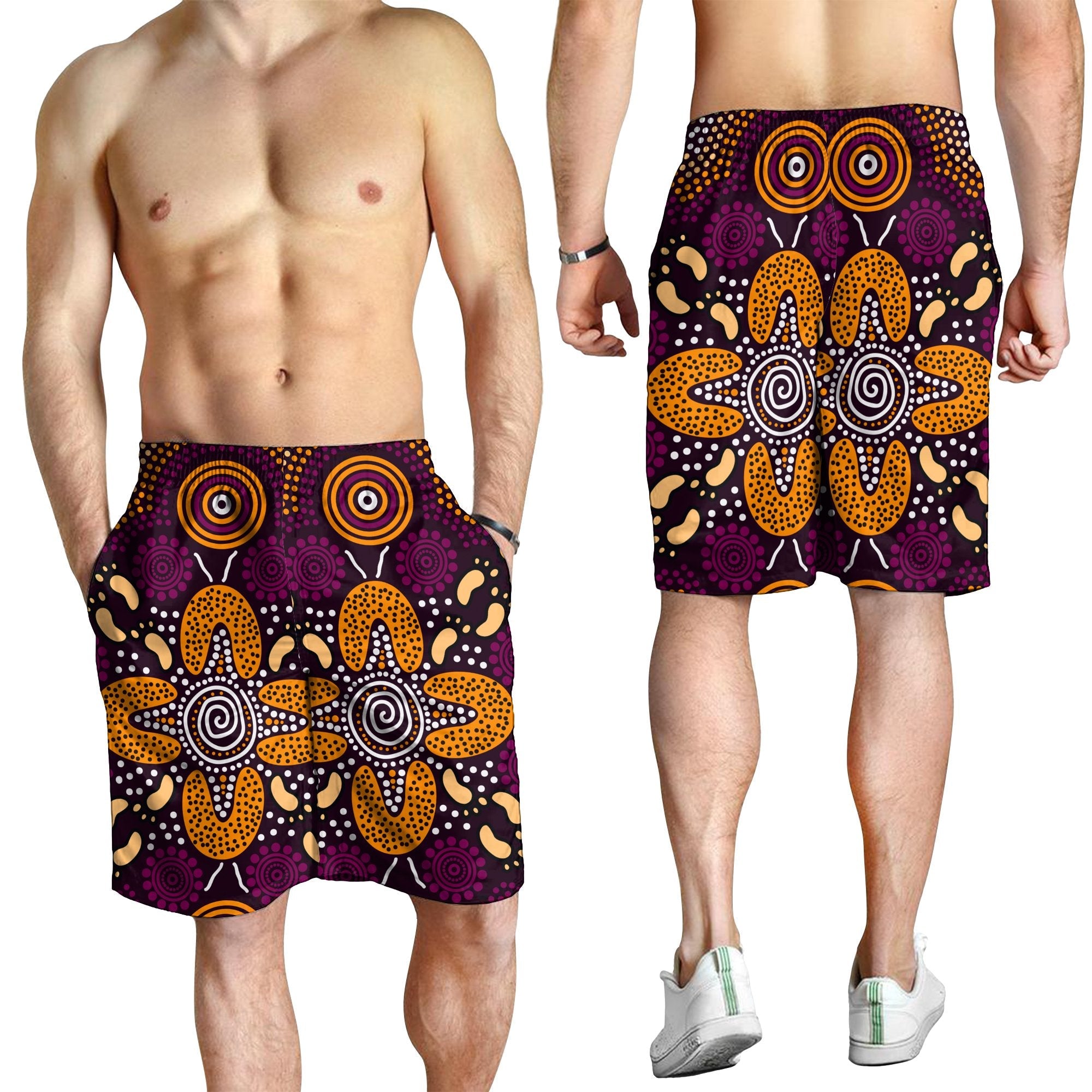 aboriginal-mens-shorts-flowers-dot-panting-art