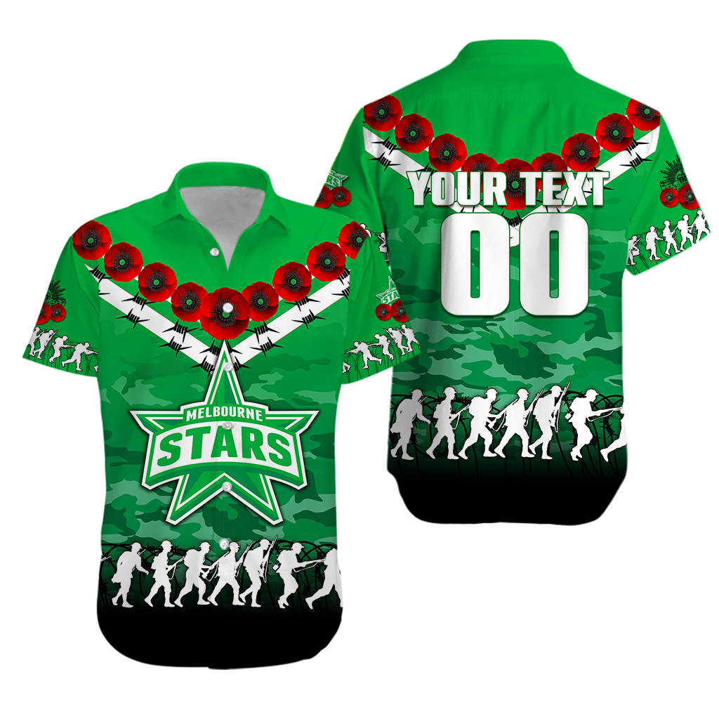 (Custom Personalised) Melbourne Stars ANZAC 2022 Hawaiian Shirt Camouflage With Poppy