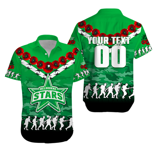 (Custom Personalised) Melbourne Stars ANZAC 2022 Hawaiian Shirt Camouflage With Poppy