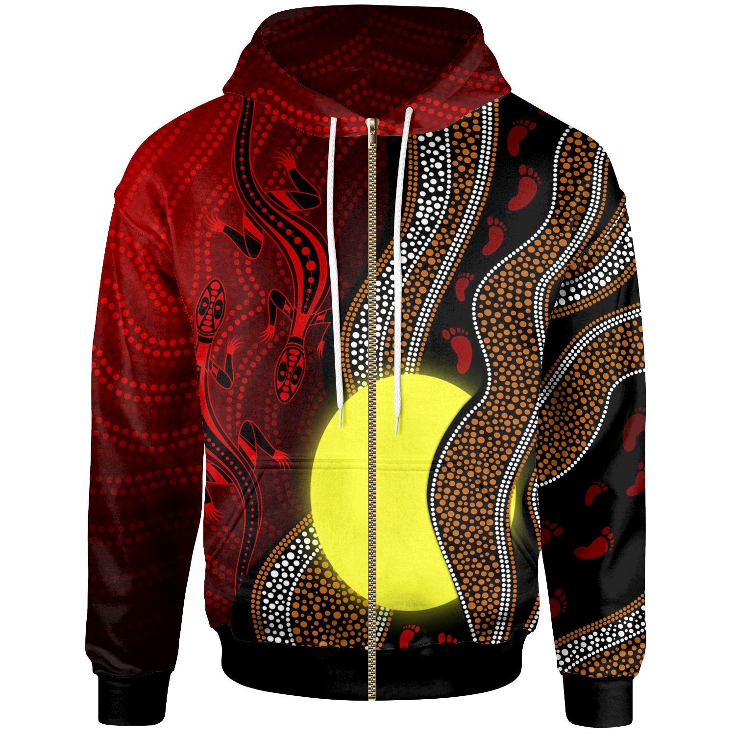 aboriginal-zip-up-hoodie-aboriginal-flag-lizard-dot-painting-style-for-kids