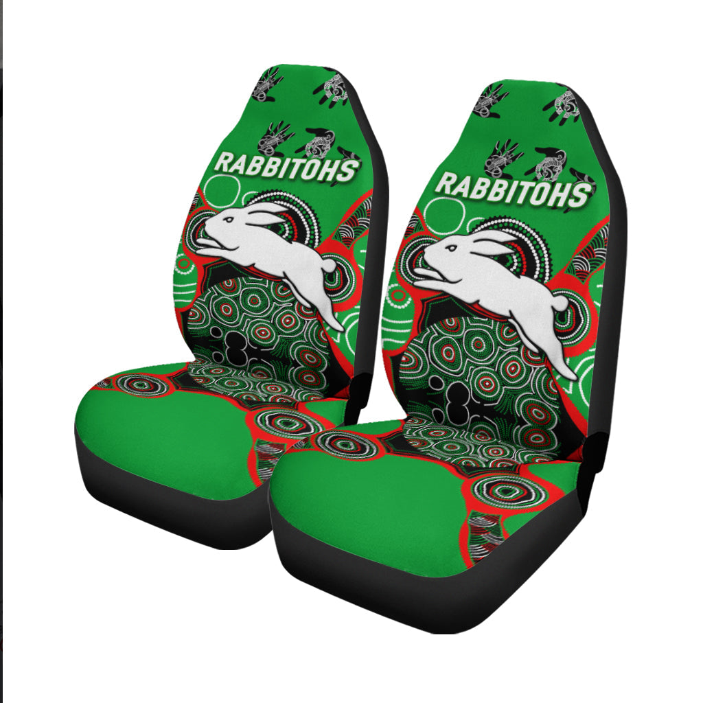 Rabbitohs Rugby Aboriginal Art Car Seat Covers - LT12