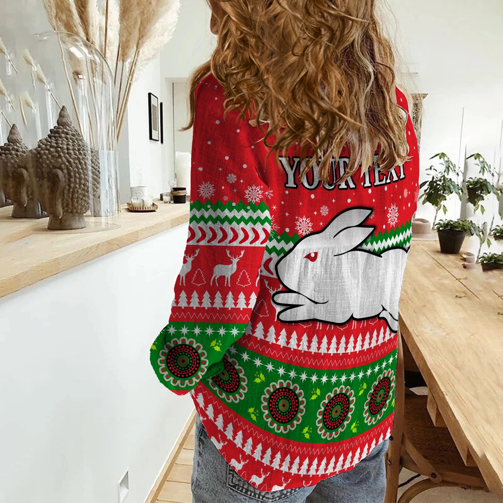 custom-personalised-rabbitohs-women-casual-shirt-south-sydney-christmas