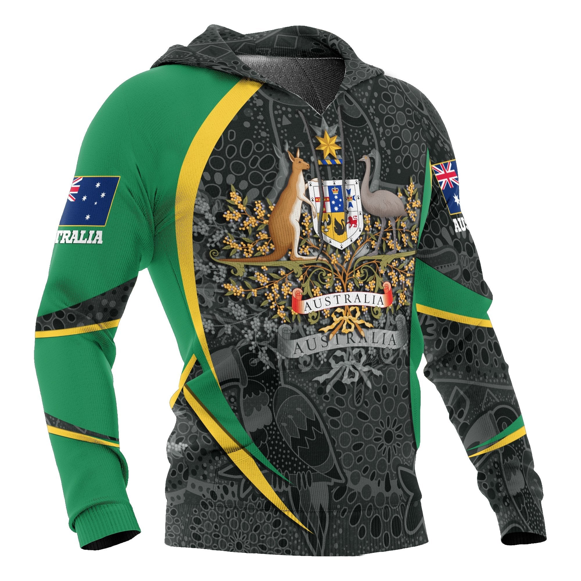 aboriginal-hoodie-australian-coat-of-arms-aussie-spirit-green