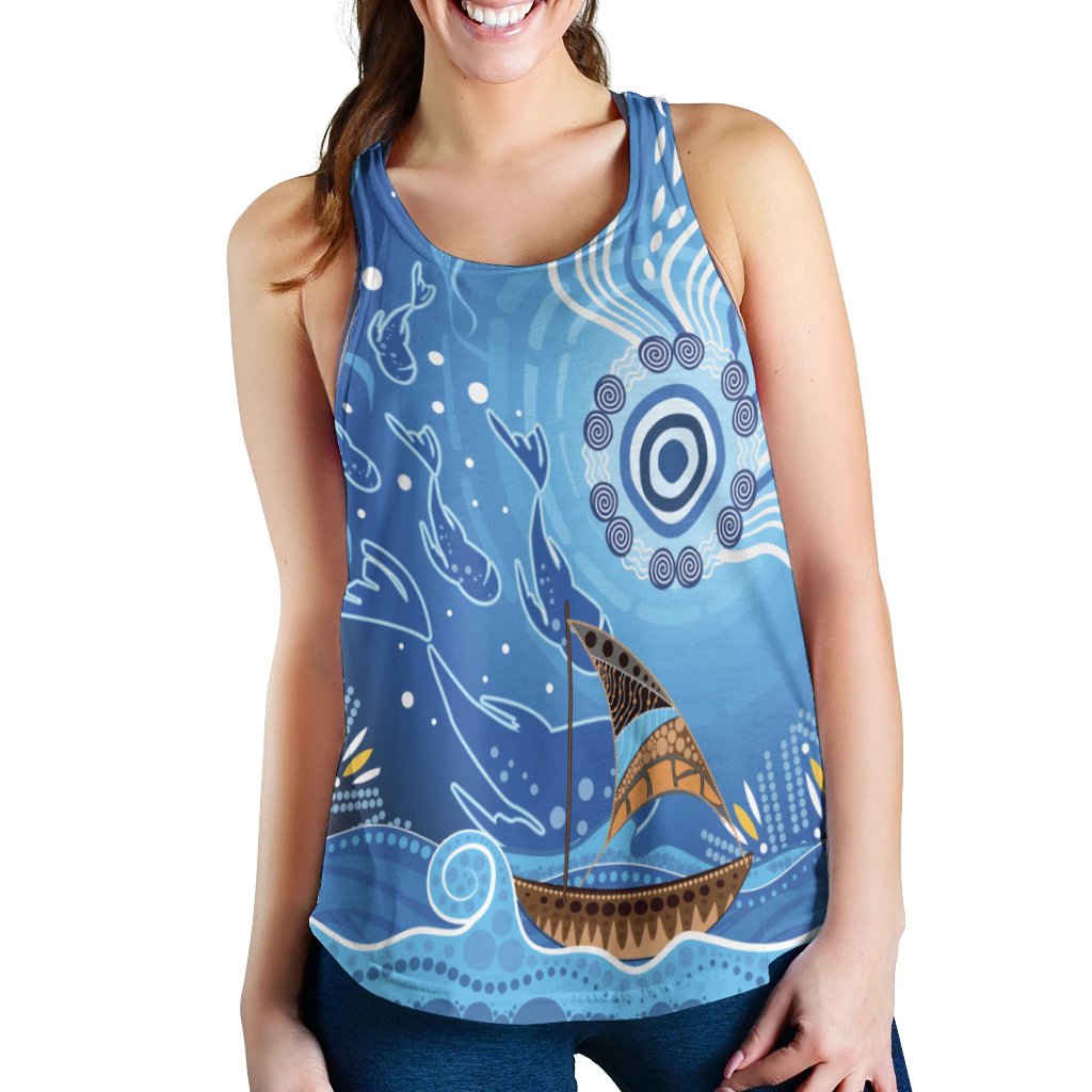 Racer Back Tank - Aboriginal View Sea With Fish And Boat - Vibe Hoodie