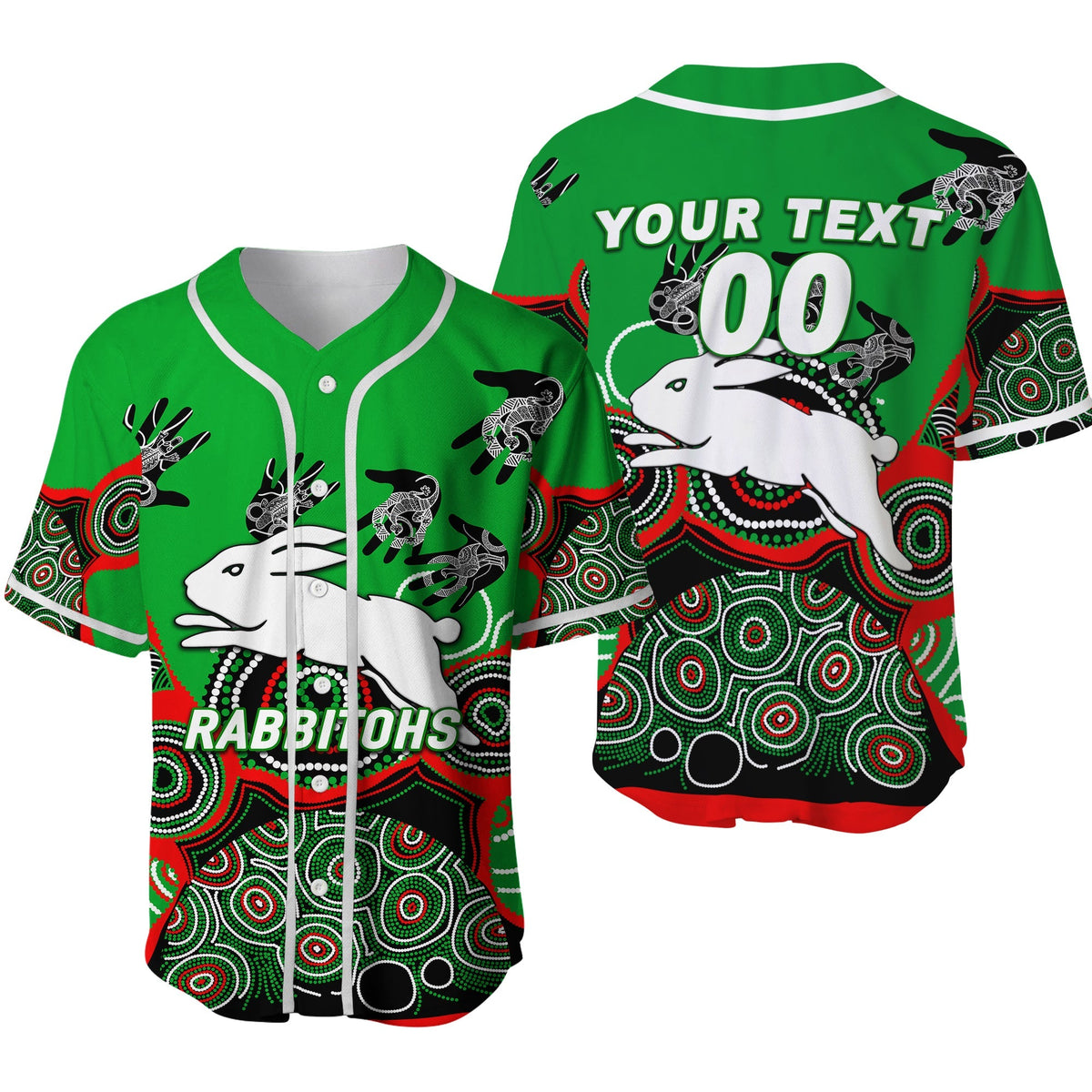 (Custom Personalised) Rabbitohs Rugby Aboriginal Art Baseball Jersey - LT12