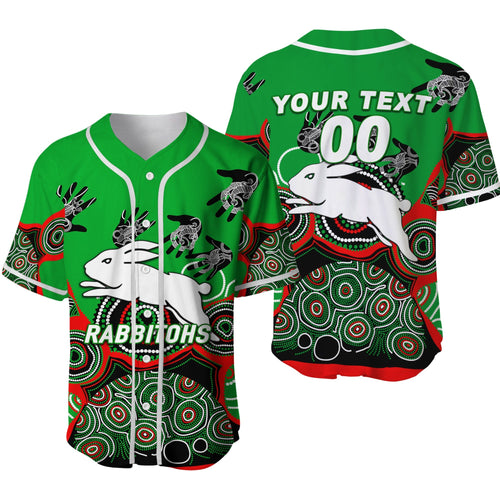 (Custom Personalised) Rabbitohs Rugby Aboriginal Art Baseball Jersey - LT12