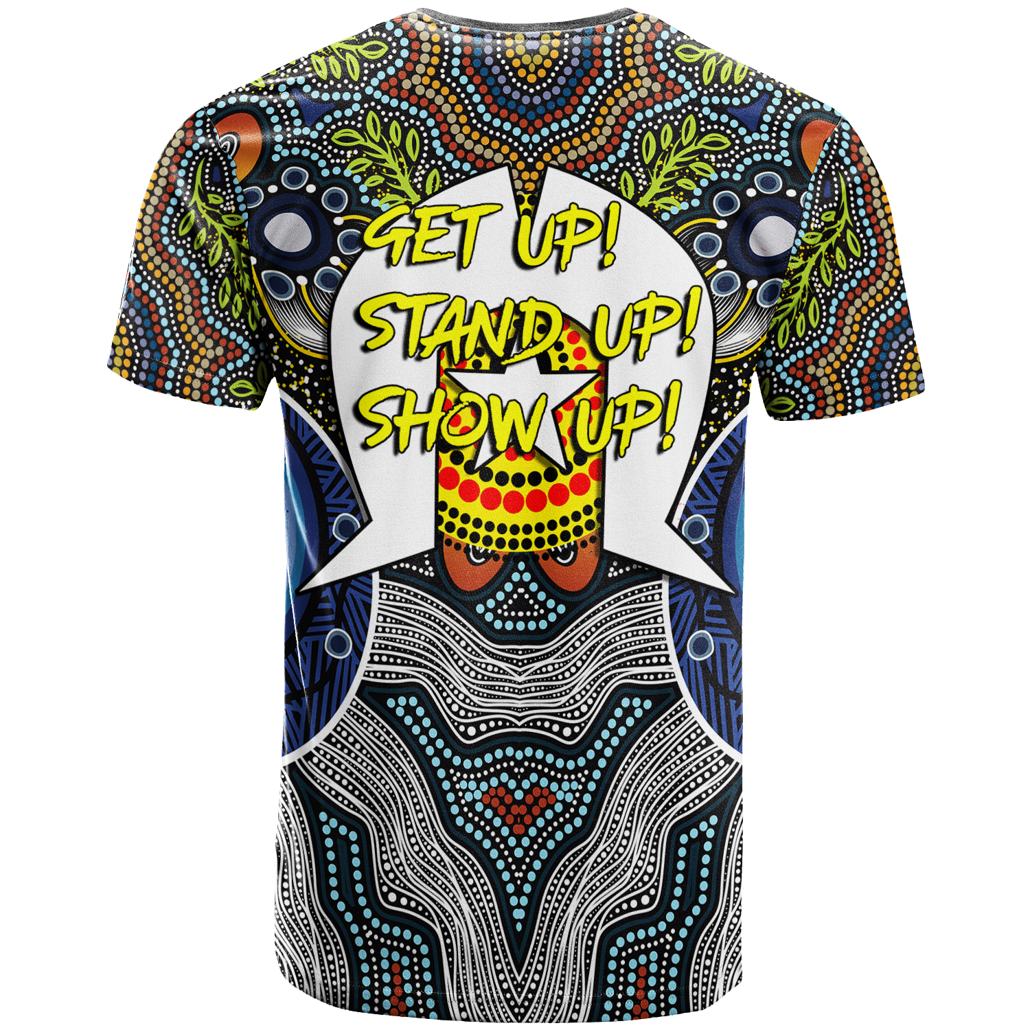 custom-personalised-naidoc-week-2022-get-up-stand-up-show-up-aboriginal-dot-art-t-shirt