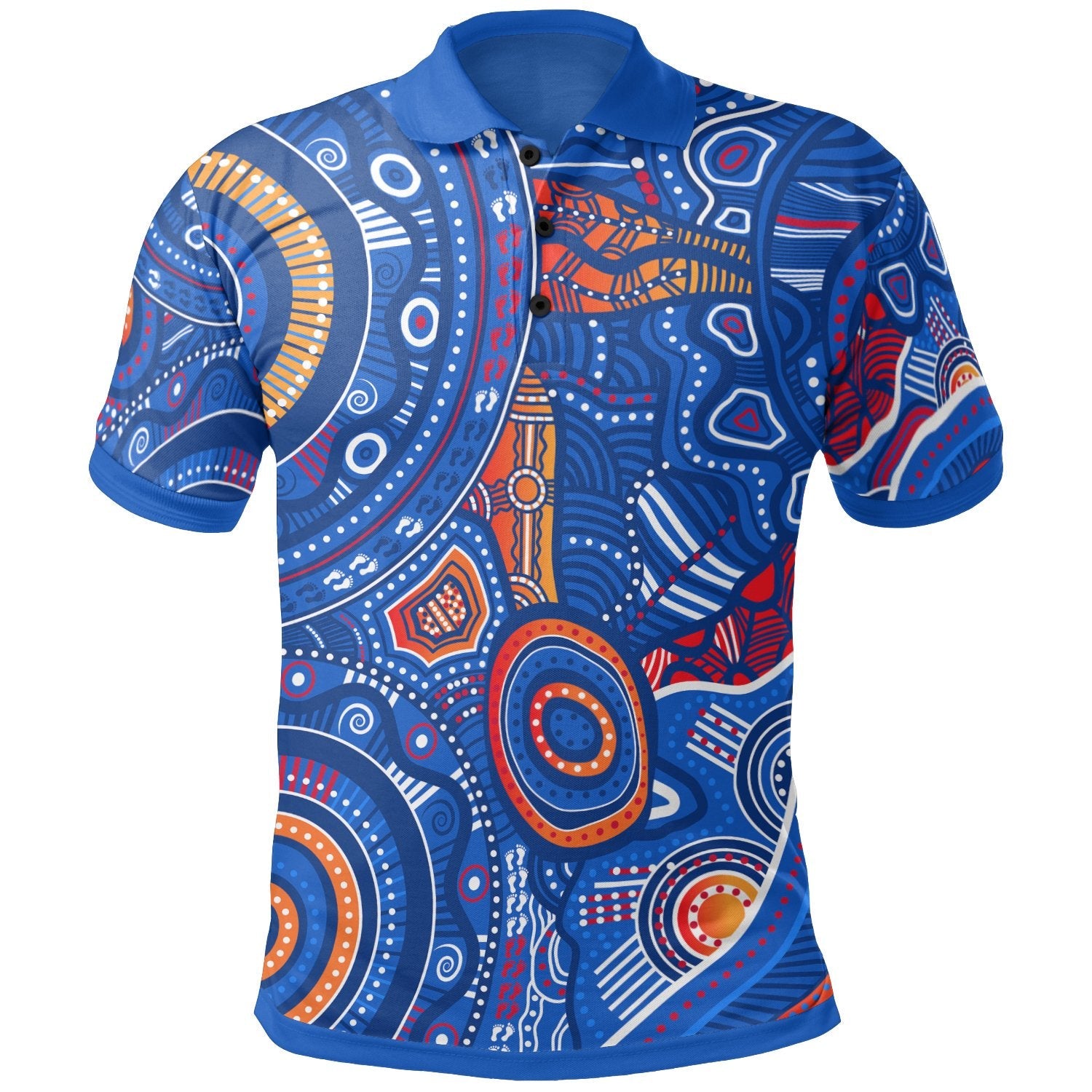 aboriginal-polo-shirt-indigenous-footprint-patterns-blue-color