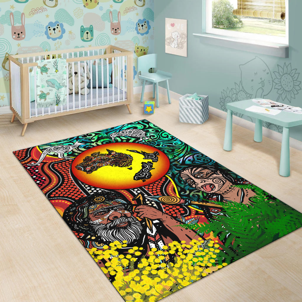 Australia Aboriginal Kangaroo Combine New Zealand Maori Kiwi Bird Area Rug - LT2