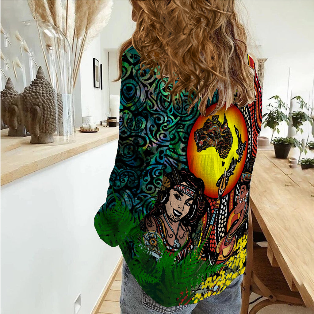 Australia Aboriginal Kangaroo Combine New Zealand Maori Kiwi Bird Women Casual Shirt - LT2