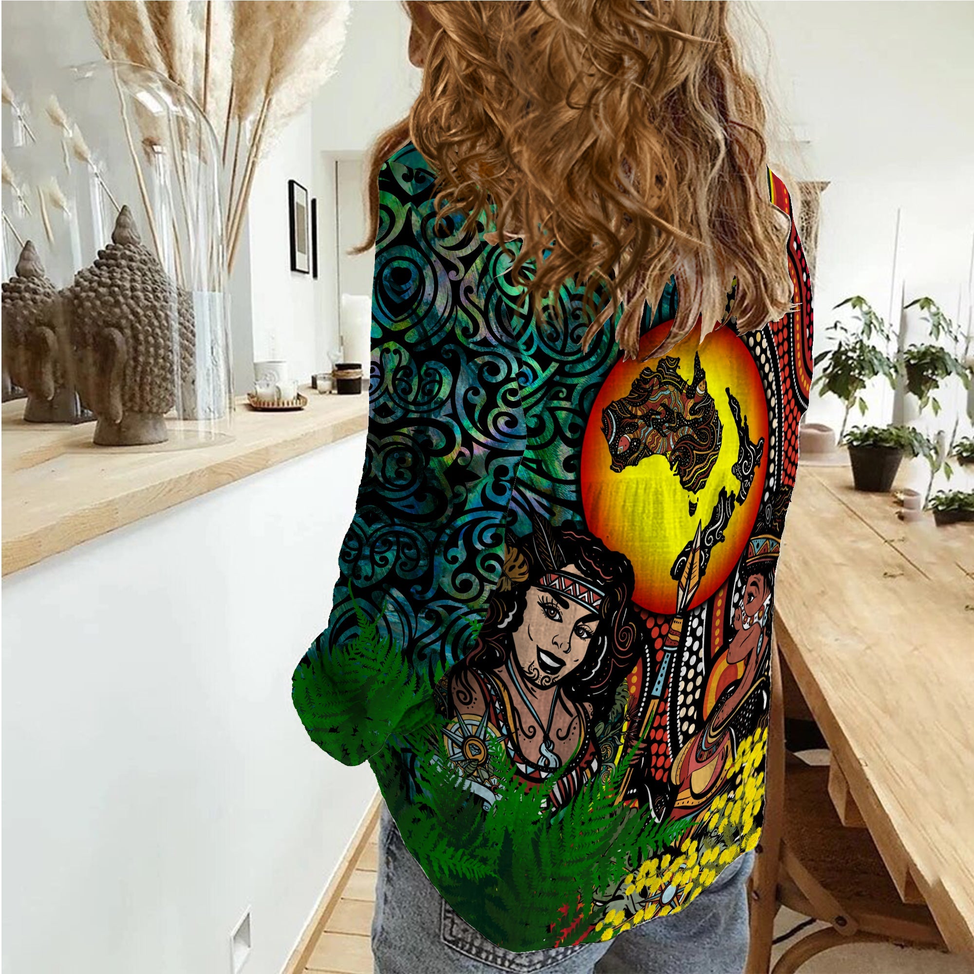 Australia Aboriginal Kangaroo Combine New Zealand Maori Kiwi Bird Women Casual Shirt - LT2
