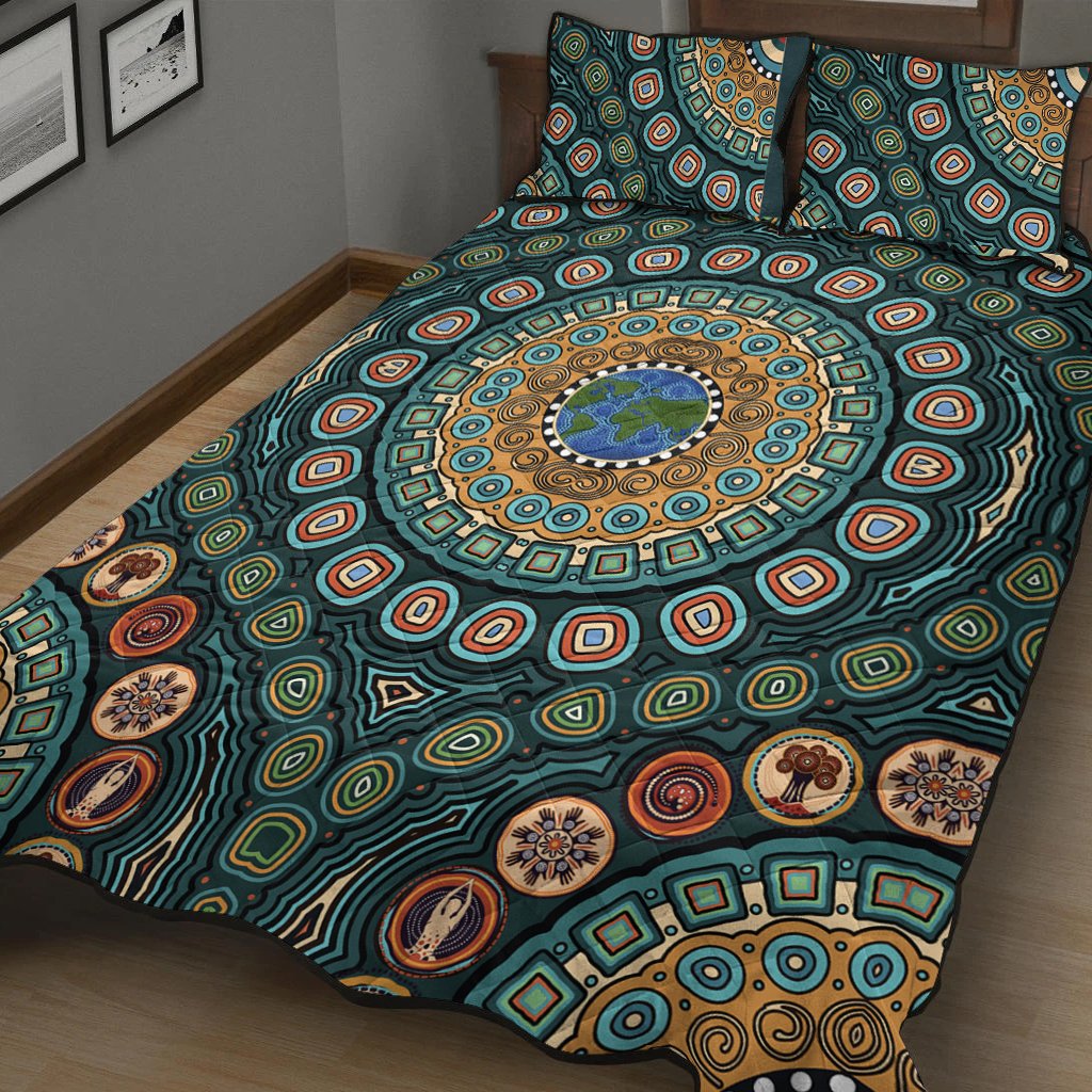 quilt-bed-set-aboriginal-green-dot-painting-with-earth