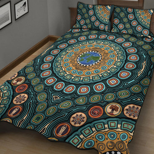 quilt-bed-set-aboriginal-green-dot-painting-with-earth