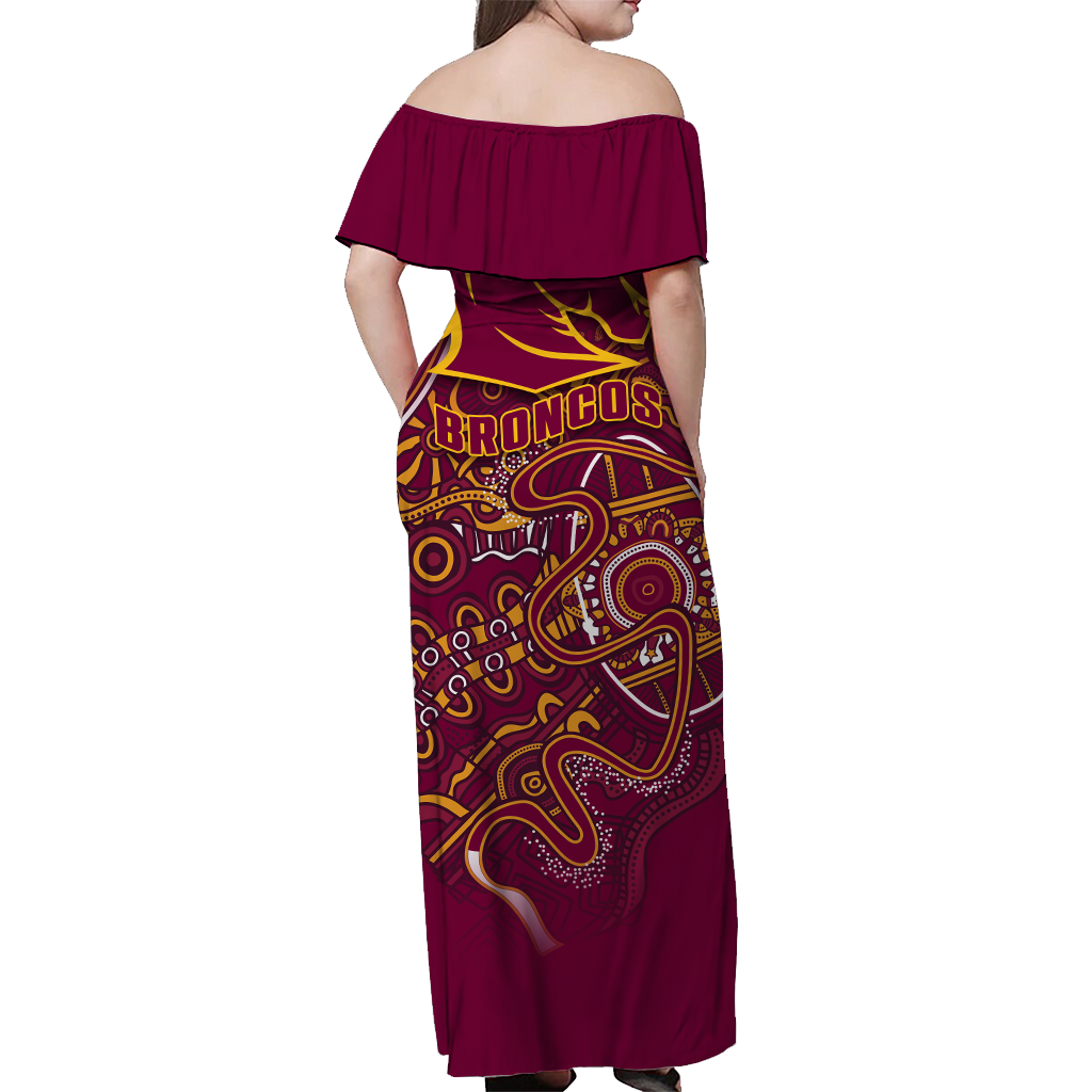 Brisbane Broncos Rugby Indigenous Women Off Shoulder Dress - LT12
