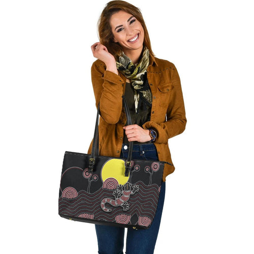 large-leather-tote-bag-gecko-aboriginal-pattern-with-tribal-sun