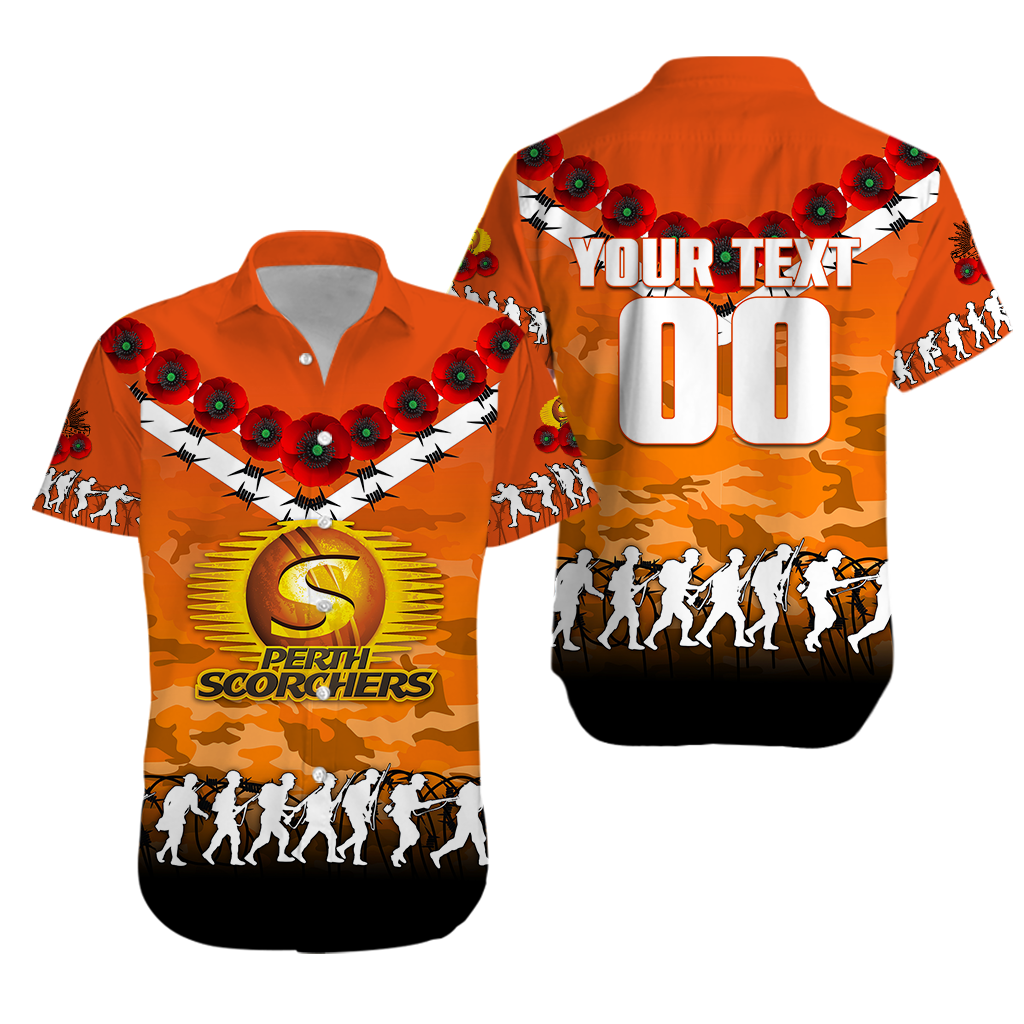 (Custom Personalised) Perth Scorchers ANZAC 2022 Hawaiian Shirt Camouflage With Poppy