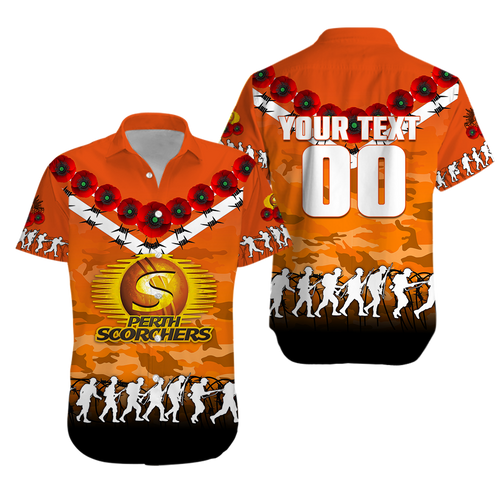 (Custom Personalised) Perth Scorchers ANZAC 2022 Hawaiian Shirt Camouflage With Poppy